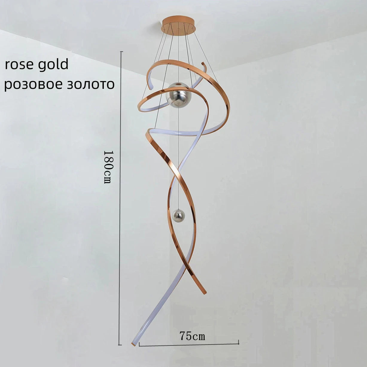 Stainless steel stair chandelier, gold/rose gold villa luxury chandelier, H80/H120/H180CM, RC dimming, customizable size Marie Antonette Rose Gold D45cm x H100cm 3000Kelvin