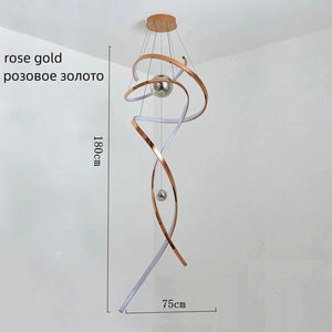 Stainless steel stair chandelier, gold/rose gold villa luxury chandelier, H80/H120/H180CM, RC dimming, customizable size Marie Antonette Rose Gold D45cm x H100cm 3000Kelvin