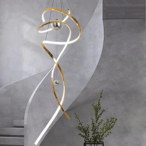 Stainless steel stair chandelier, gold/rose gold villa luxury chandelier, H80/H120/H180CM, RC dimming, customizable size Marie Antonette 